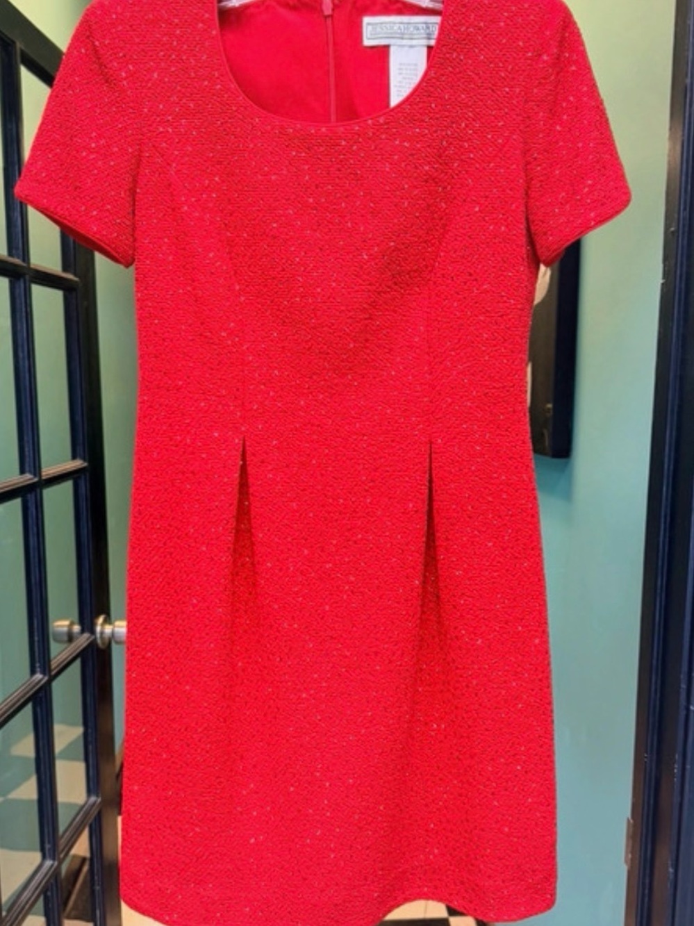 Jessica Howard Red Short-Sleeve Textured Dress